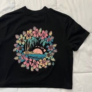 Black Volcom Stone Cropped T-Shirt with Pocket